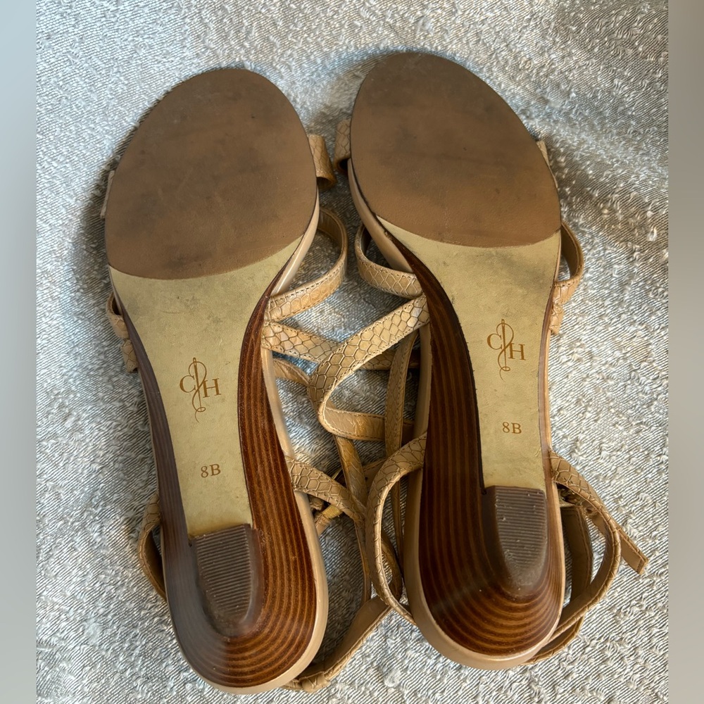 Cole Haan Textured Strappy Tan 1.5" Wedge Leather Sandal Size‎ 8 - Picture 8 of 9